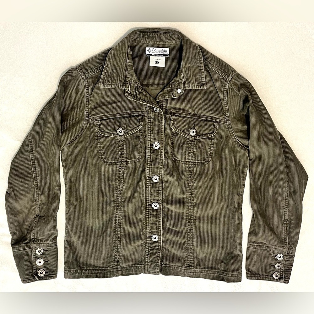 Columbia Women’s Cotton Corduroy Olive Green Button Up Jacket Coat Size Small